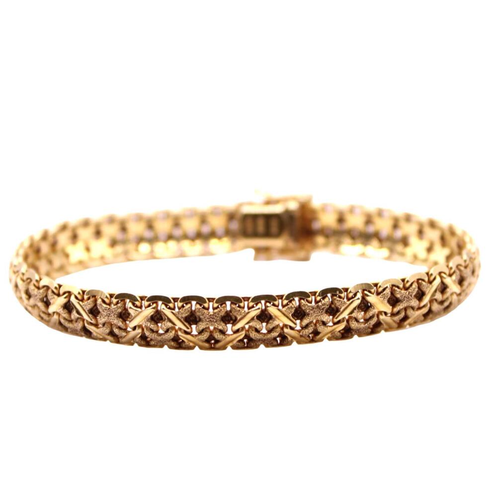 Hirsh Chitrik 14k Yellow Gold Sandblast Texture Woven Pattern Link Bracelet 7.25